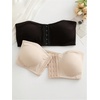 image:imageGORGLITTER Womens Strapless Push Up Bras 2 Piece Front Closure Ruched Bandeau Bras Wireless BralettesBlack and Apricot