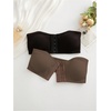 image:imageGORGLITTER Womens Strapless Push Up Bras 2 Piece Front Closure Ruched Bandeau Bras Wireless BralettesBlack and Brown
