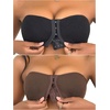 image:imageGORGLITTER Womens Strapless Push Up Bras 2 Piece Front Closure Ruched Bandeau Bras Wireless BralettesBlack and Brown