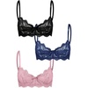image:imageGORGLITTER Womens Lace Bra Pack Sexy Push Up Underiwre Bra 3 Bralette PackBlack Blue Pink