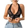 image:imageGORGLITTER Womens Lace Front Closure Halter Bra Comfort Sheer Mesh Sexy Deep V Neck Backless Wireless BraletteBlack