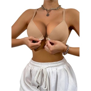 image:imageGORGLITTER Womens Front Closure Push Up Sports Bras Racerback Plunge Underwire Breathable Seamless BraKhaki