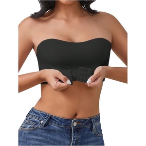 image:imageGORGLITTER Womens Front Closure Strapless Bandeau Bra Seamless BraletteBlack