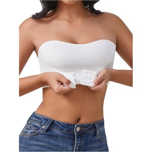 image:imageGORGLITTER Womens Front Closure Strapless Bandeau Bra Seamless BraletteWhite