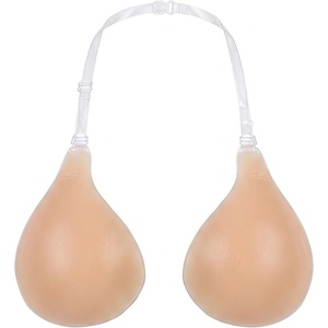 image:imageGORGLITTER Womens Halter Strapless Sticky Bra Nipple Covers Invisible Adhesive Silicone Push Up No Show Bras Clear StrapApricot