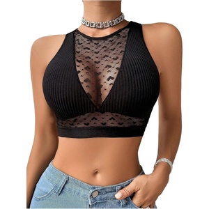 image:imageGORGLITTER Womens Heart Lace Sports Bra Sheer Mesh Bralettes Going Out TopBlack