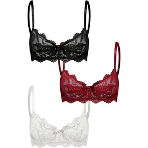 image:imageGORGLITTER Womens Lace Bra Pack Sexy Push Up Underiwre Bra 3 Bralette PackBlack White Red