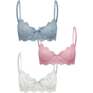 image:imageGORGLITTER Womens Lace Bra Pack Sexy Push Up Underiwre Bra 3 Bralette PackWhite Pink Blue