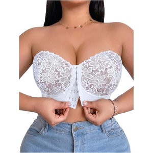 image:imageGORGLITTER Womens Plus Size Front Closure Strapless Bra Push Up BralettesSolid White