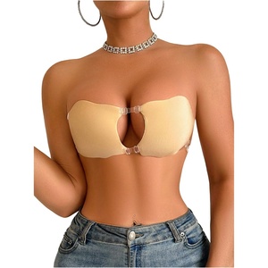 image:imageGORGLITTER Womens Strapless Backless Sticky Bra Push Up Cut Out Reusable Lifting Bras with Clear StrapApricot