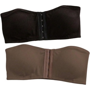 image:imageGORGLITTER Womens Strapless Push Up Bras 2 Piece Front Closure Ruched Bandeau Bras Wireless BralettesBlack and Brown