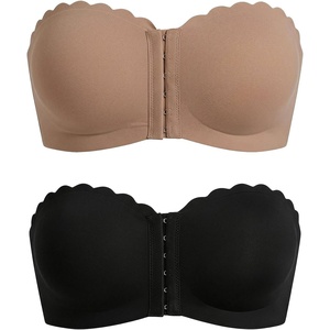 image:imageGORGLITTER Womens Strapless Push Up Bras 2 Piece Front Closure Ruched Bandeau Bras Wireless BralettesMulticolor