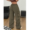 image:imageGORGLITTER Womens Parachute Baggy Hiking Wide Leg Track Cargo PantsArmy Green