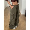 image:imageGORGLITTER Womens Parachute Baggy Hiking Wide Leg Track Cargo PantsArmy Green