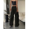 image:imageGORGLITTER Womens Parachute Baggy Hiking Wide Leg Track Cargo PantsBlack