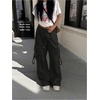 image:imageGORGLITTER Womens Parachute Baggy Hiking Wide Leg Track Cargo PantsBlack