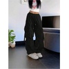 image:imageGORGLITTER Womens Parachute Baggy Hiking Wide Leg Track Cargo PantsBlack