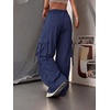 image:imageGORGLITTER Womens Parachute Baggy Hiking Wide Leg Track Cargo PantsBlue Striped