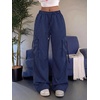 image:imageGORGLITTER Womens Parachute Baggy Hiking Wide Leg Track Cargo PantsBlue Striped