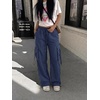 image:imageGORGLITTER Womens Parachute Baggy Hiking Wide Leg Track Cargo PantsBlue Striped
