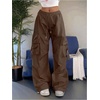 image:imageGORGLITTER Womens Parachute Baggy Hiking Wide Leg Track Cargo PantsBrown