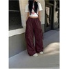 image:imageGORGLITTER Womens Parachute Baggy Hiking Wide Leg Track Cargo PantsBurgundy