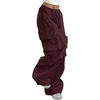 image:imageGORGLITTER Womens Parachute Baggy Hiking Wide Leg Track Cargo PantsBurgundy