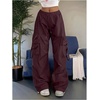 image:imageGORGLITTER Womens Parachute Baggy Hiking Wide Leg Track Cargo PantsBurgundy