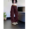 image:imageGORGLITTER Womens Parachute Baggy Hiking Wide Leg Track Cargo PantsBurgundy