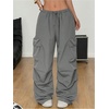 image:imageGORGLITTER Womens Parachute Baggy Hiking Wide Leg Track Cargo PantsGrey