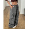 image:imageGORGLITTER Womens Parachute Baggy Hiking Wide Leg Track Cargo PantsGrey