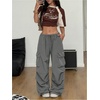 image:imageGORGLITTER Womens Parachute Baggy Hiking Wide Leg Track Cargo PantsGrey