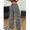 image:imageGORGLITTER Womens Parachute Baggy Hiking Wide Leg Track Cargo PantsGrey