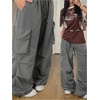 image:imageGORGLITTER Womens Parachute Baggy Hiking Wide Leg Track Cargo PantsGrey