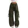 image:imageGORGLITTER Womens Parachute Baggy Hiking Wide Leg Track Cargo PantsMedium Green