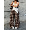 image:imageGORGLITTER Womens Parachute Baggy Hiking Wide Leg Track Cargo PantsPlaid