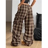 image:imageGORGLITTER Womens Parachute Baggy Hiking Wide Leg Track Cargo PantsPlaid