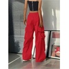 image:imageGORGLITTER Womens Parachute Baggy Hiking Wide Leg Track Cargo PantsRed