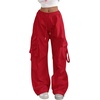 image:imageGORGLITTER Womens Parachute Baggy Hiking Wide Leg Track Cargo PantsRed