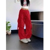 image:imageGORGLITTER Womens Parachute Baggy Hiking Wide Leg Track Cargo PantsRed