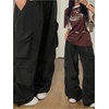 image:imageGORGLITTER Womens Parachute Baggy Hiking Wide Leg Track Cargo PantsSolid Black