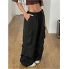 image:imageGORGLITTER Womens Parachute Baggy Hiking Wide Leg Track Cargo PantsSolid Black