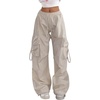 image:imageGORGLITTER Womens Parachute Baggy Hiking Wide Leg Track Cargo PantsApricot