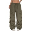 image:imageGORGLITTER Womens Parachute Baggy Hiking Wide Leg Track Cargo PantsArmy Green
