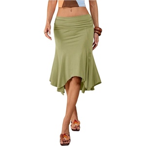 image:imageGORGLITTER Womens Elastic Ruched Asymmetrical Flowy Handkerchief Hem SkirtGreen
