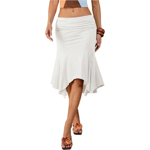 image:imageGORGLITTER Womens Elastic Ruched Asymmetrical Flowy Handkerchief Hem SkirtWhite