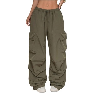 image:imageGORGLITTER Womens Parachute Baggy Hiking Wide Leg Track Cargo PantsArmy Green