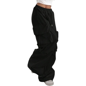 image:imageGORGLITTER Womens Parachute Baggy Hiking Wide Leg Track Cargo PantsBlack