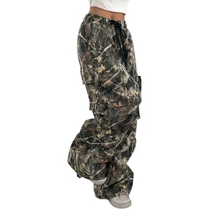 image:imageGORGLITTER Womens Parachute Baggy Hiking Wide Leg Track Cargo PantsCamo