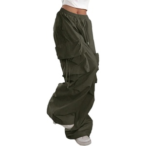 image:imageGORGLITTER Womens Parachute Baggy Hiking Wide Leg Track Cargo PantsMedium Green